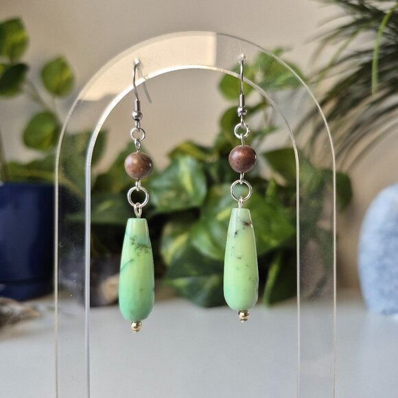 Green Opal Handmade Earrings with Rhodonite - Picture 1 of 3